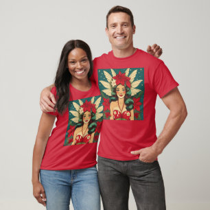 Camiseta Chica Pin-Up Retro de Navidad Tropical de los 50
