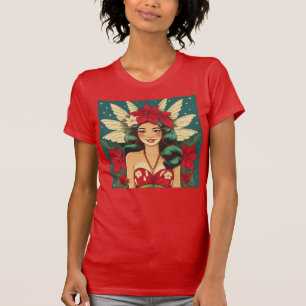 Camiseta Chica Pin-Up Retro de Navidad Tropical de los 50
