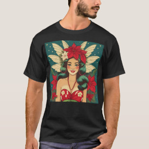 Camiseta Chica Pin-Up Retro de Navidad Tropical de los 50