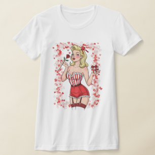 Camiseta Chica Pin-Up Retro Rubia del Día de San Valentín