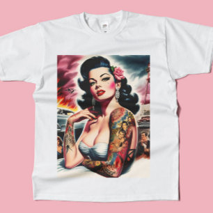 Camiseta Chica Pin-up Vintage Tatuada