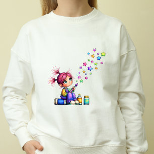 Camiseta Chica Pintora de Estrellas Arcoíris Caprichosa