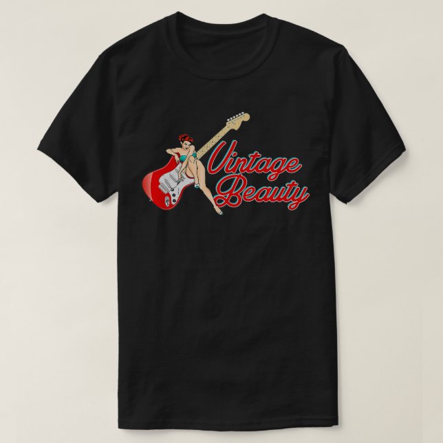 Camiseta Chica Pinup de guitarra eléctrica clásica Premium (Diseño del anverso)