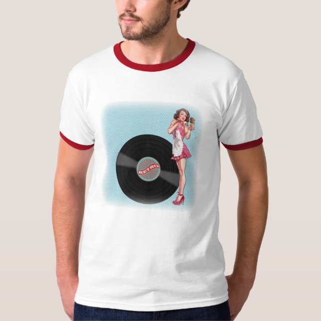 Camiseta Chica Pinup Vinyl de Moda retro (Anverso)