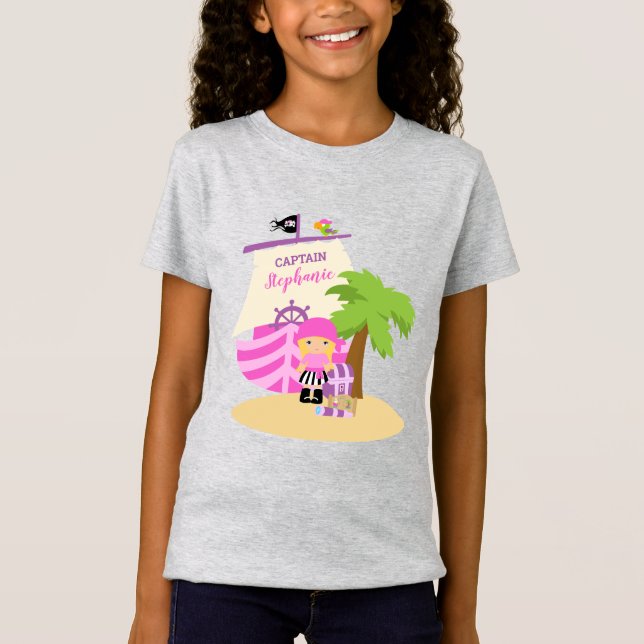 Camiseta Chica pirata y nombre personalizado de gran barco (Anverso)