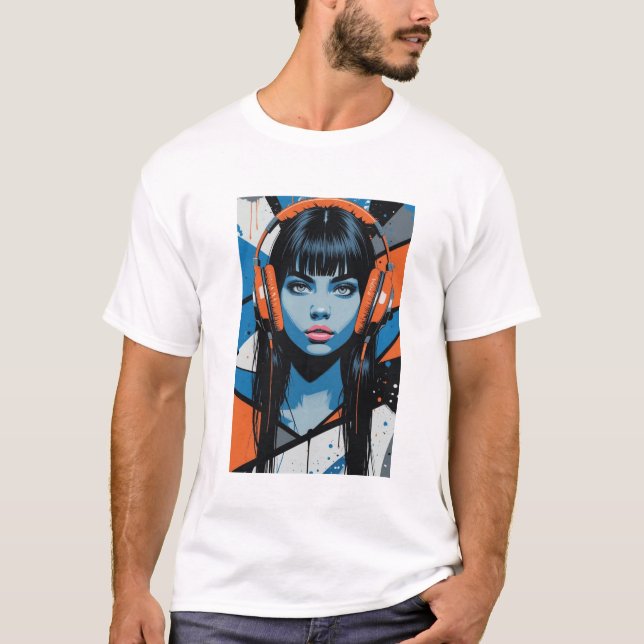 Camiseta Chica pop retro con audífonos - Ar callejero vibra (Anverso)