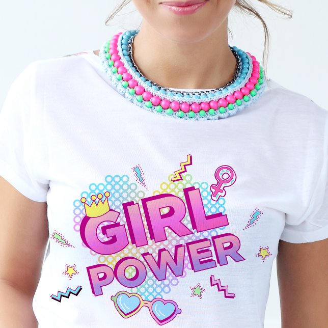 Camiseta Chica Powers 80s 90s Retro Groovy Colorido (Girl Powers 80s 90s Retro Groovy Bright Colorful T-Shirt)