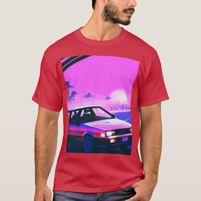 Camiseta Chica puesta de sol Vaporwave Coche Synthwave retr (Anverso)