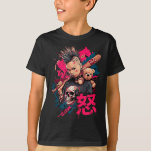 Camiseta Chica Punk Con Kanji De Ira Y Bate De Béisbol Tanq