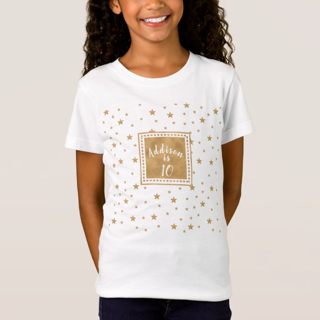 Camiseta Chica Purpurina estrella de oro personalizado Cump (Anverso)