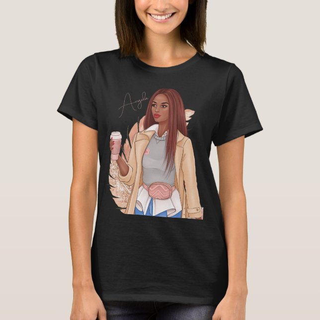 Camiseta Chica   Purpurina Faux Rojo Hair Brown Pink (Anverso)