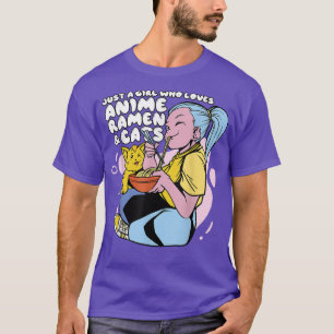 Camiseta Chica Que Ama A Anime Ramen Y Gatos - Cute Kawaii 