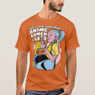 Camiseta Chica Que Ama A Anime Ramen Y Gatos - Cute Kawaii
