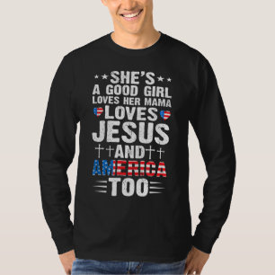 Camiseta Chica que ama a su mamá Jesús y a Estados Unidos 4