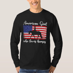 Camiseta Chica Que Ama Caballos Orgullosa Bandera Americana