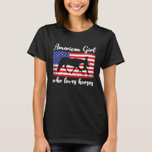 Camiseta Chica Que Ama Caballos Orgullosa Bandera Estadouni