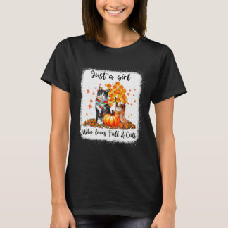 Camiseta Chica Que Ama El Otoño Y Los Gatos Calabaza Gato H