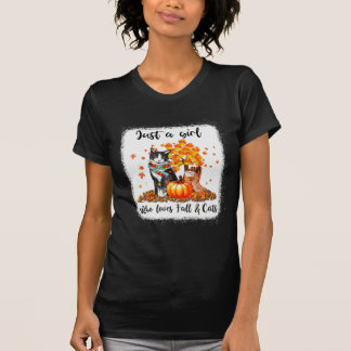Camiseta Chica Que Ama El Otoño Y Los Gatos Gato De Calabaz