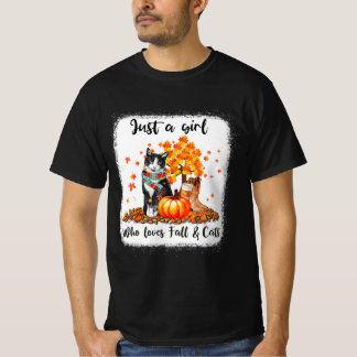 Camiseta Chica Que Ama La Caída Y Gatos Calabaza Gato Hallo