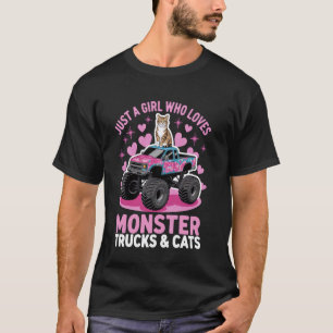 Camiseta Chica Que Ama Los Camiones Monstruo y Gatos