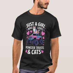 Camiseta Chica que ama los camiones monstruo y los gatos