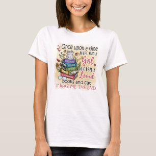 Camiseta Chica que ama los libros y los gatos