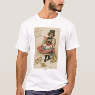 Camiseta Chica que sostiene los huevos con los polluelos