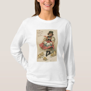 Camiseta Chica que sostiene los huevos con los polluelos