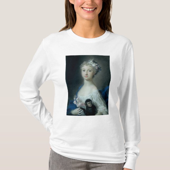 Camiseta Chica que sostiene un mono (Anverso)