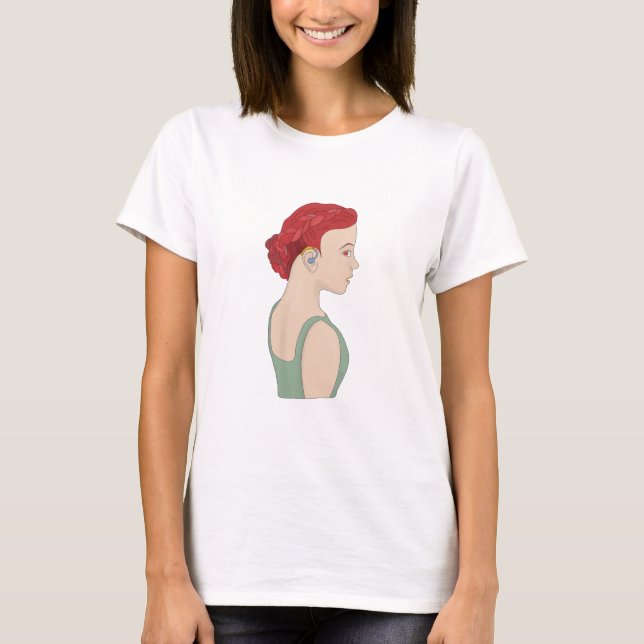 Camiseta Chica que utiliza un audífono (Anverso)