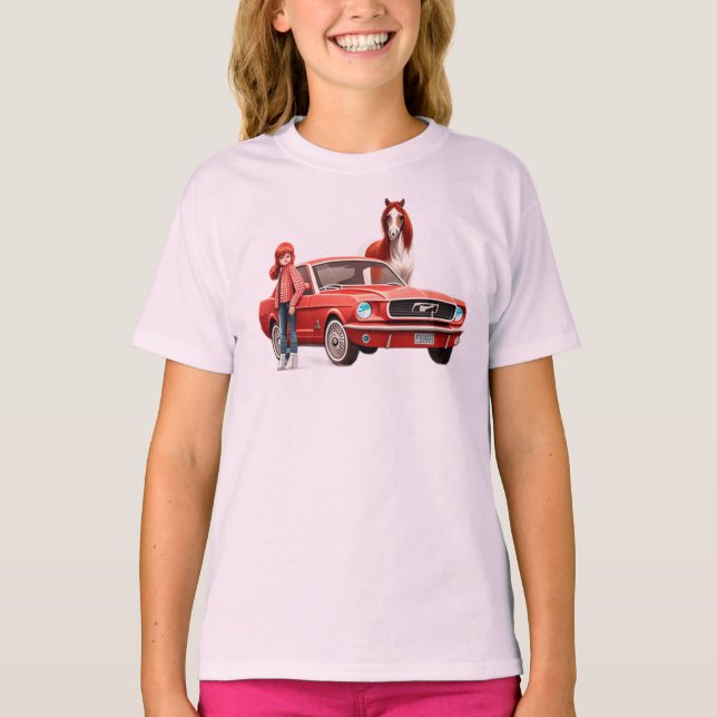 Camiseta Chica Redhead Con Caballo De Coche Mustang (Anverso)