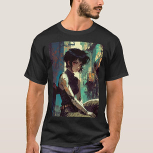 Camiseta Chica Retro Anime Ciberpunk Guerrera Futuro Distóp