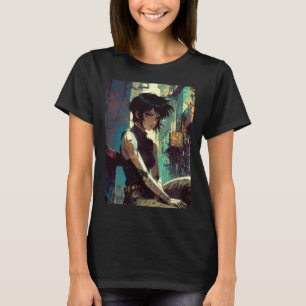 Camiseta Chica Retro Anime Cyberpunk Guerrera Futuro Distóp