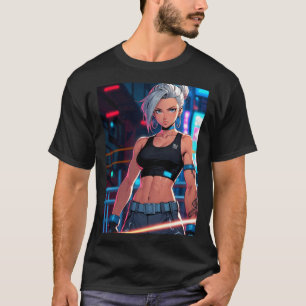 Camiseta Chica Retro Anime Cyberpunk Luchadora Callejera Ne