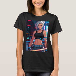 Camiseta Chica Retro Anime Cyberpunk Luchadora Callejera Ne