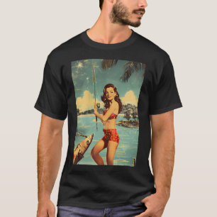 Camiseta Chica retro bonita pescando