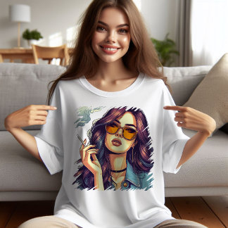 Camiseta Chica Retro Con Gafas De Sol