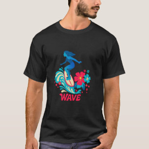 Camiseta Chica Retro de Surf Montando Ola Estética Floral d