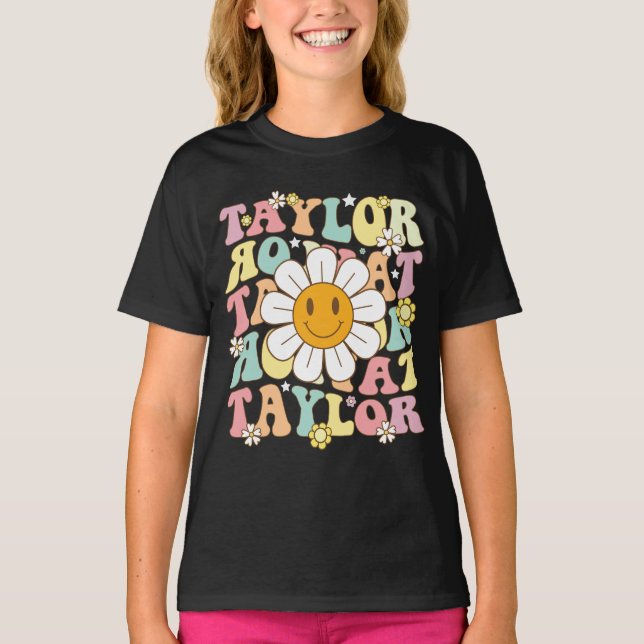 Camiseta Chica Retro Taylor Primer nombre Groovy personaliz (Anverso)