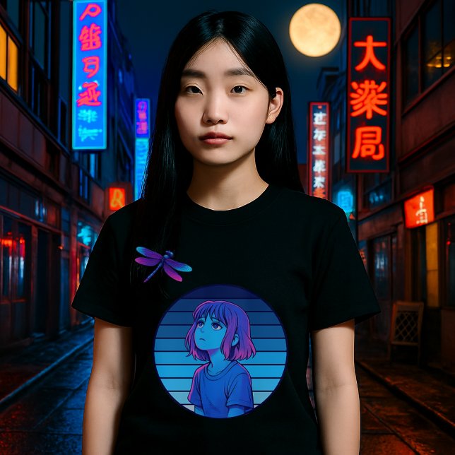 Camiseta Chica Retro Vaporwave Moon Melancholy Anime (Subido por el creador)