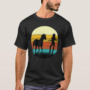 Camiseta Chica retro vintage Caballo montando gallina