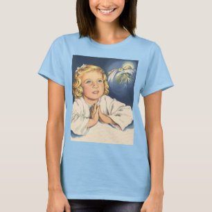 Camiseta Chica rezando a Jesucristo, oraciones en tiempo de