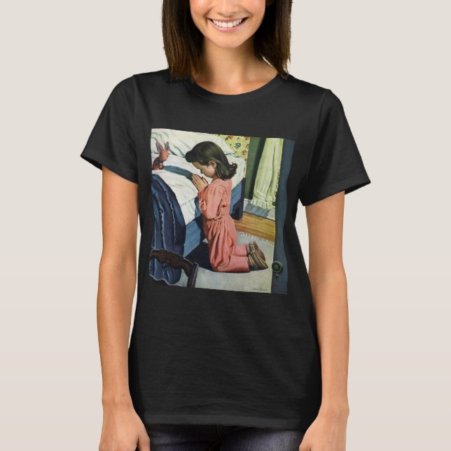 Camiseta Chica rezando en la cama, la oración del Señor (Anverso)