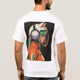 Camiseta Chica Robot Adorable con el pelo verde en T-Shi bl