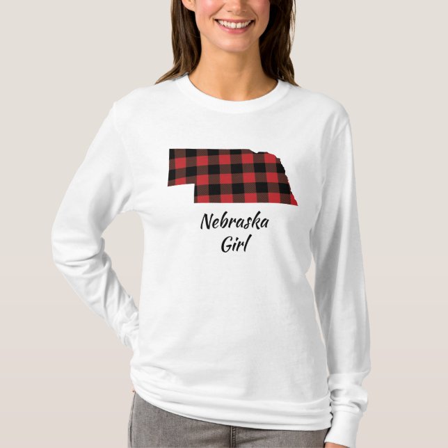 Camiseta Chica rojo de Nebraska de la tela escocesa del (Anverso)
