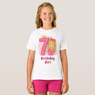 Camiseta Chica rosada de cumpleaños con corona y reverencia