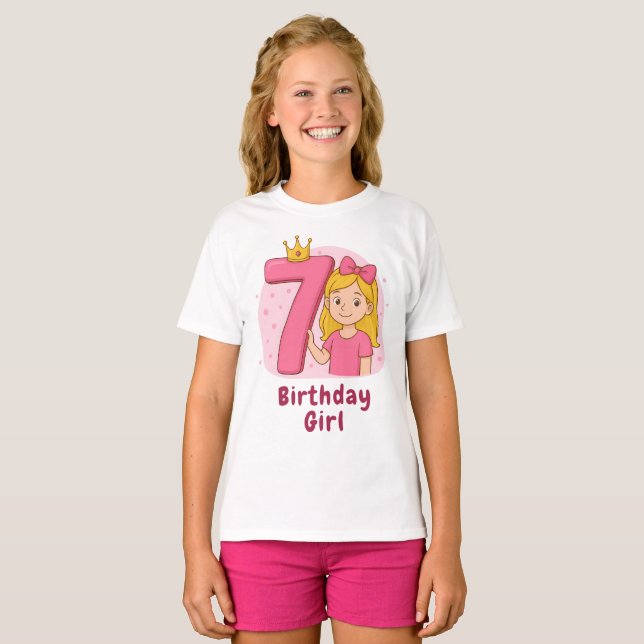 Camiseta Chica rosada de cumpleaños con corona y reverencia (Anverso completo)