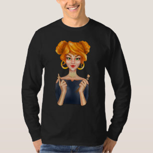 Camiseta Chica Rubia de Moda Adorable Sosteniendo Brochas d
