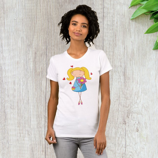 Camiseta Chica Rubia Sosteniendo Flor Amor Lindo (Subido por el creador)