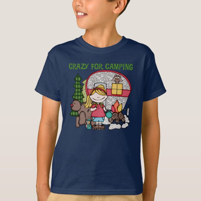 Camiseta Chica rubio loco para acampar (Anverso)